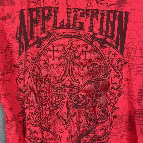 Affliction Shirt Men L Live Fast Fleur Dirty Red Wash MMA UFC Biker Rocker VTG - Picture 2 of 12